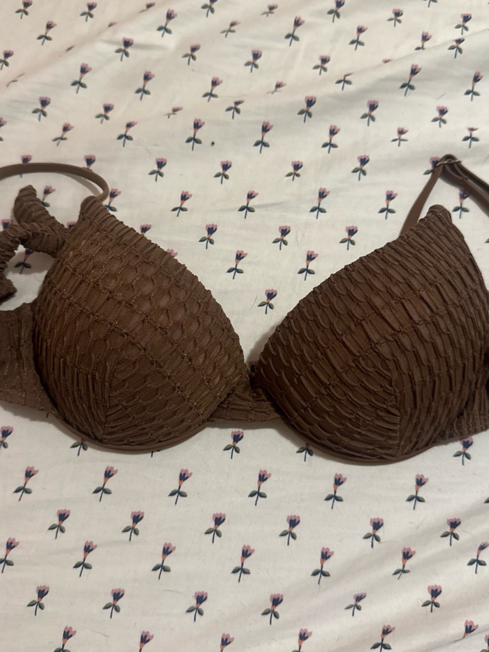 Textured Brown Push-Up Bikini Top - Women Swim Bikinis